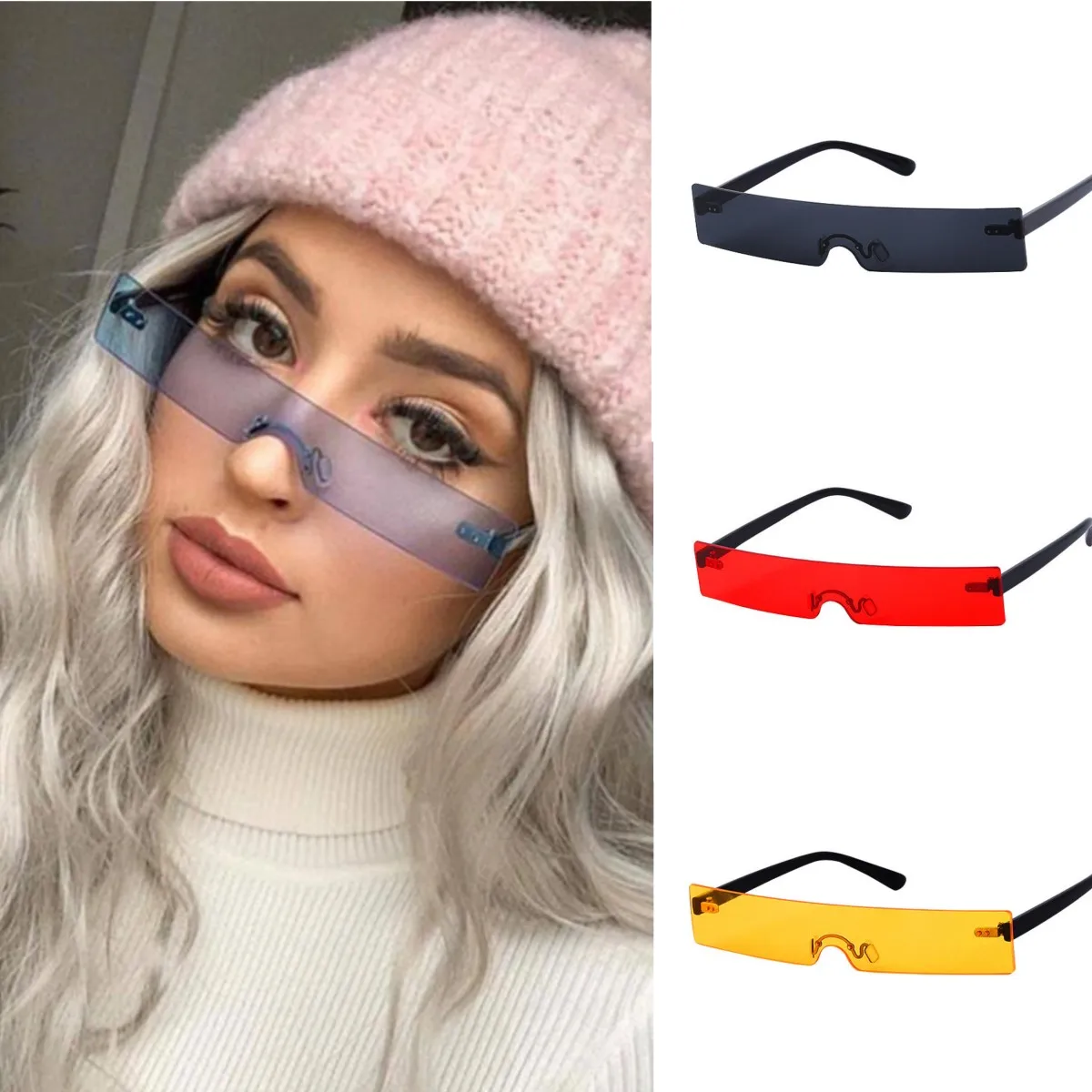 

2023 Модные индивидуальные небольшие прямоугольные солнцезащитные очки без оправы для женщин, роскошные дорожные женские солнцезащитные очки для вождения UV400