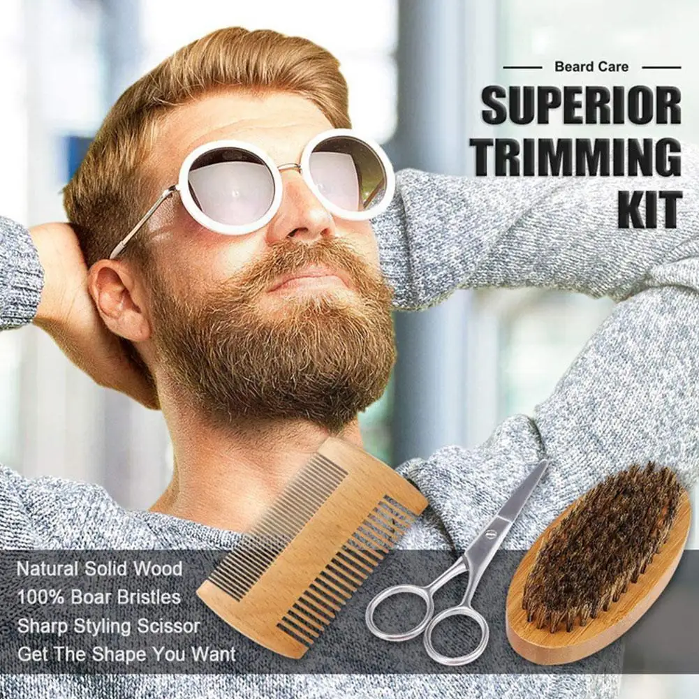 

7pcs/set Beard Growth Kit For Men Shampoo Wash Conditioner Growth Oil Balm Softener Double-sided Comb Bristle Brush Scissor C0y4