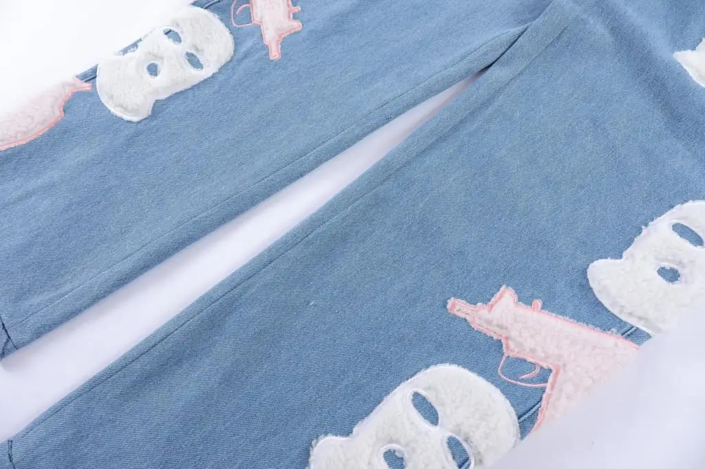 Urban Streetwear Baggy Y2k Jeans Men Skull Furry Embroidered Denim Pants Straight Leg Loose Trousers Women High Street Hip Hop