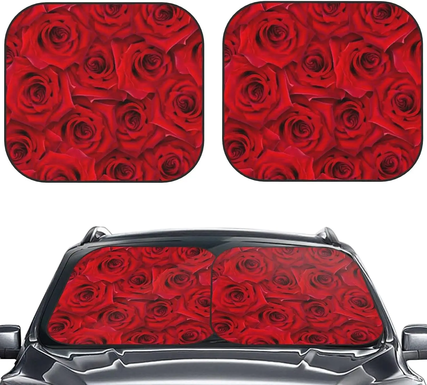 

Car Windshield Sun Shade Red Rose Flower Print Sunshades Sun Visor Protector Blocks UV Rays Foldable Keep Your Vehicle Cool 2pc