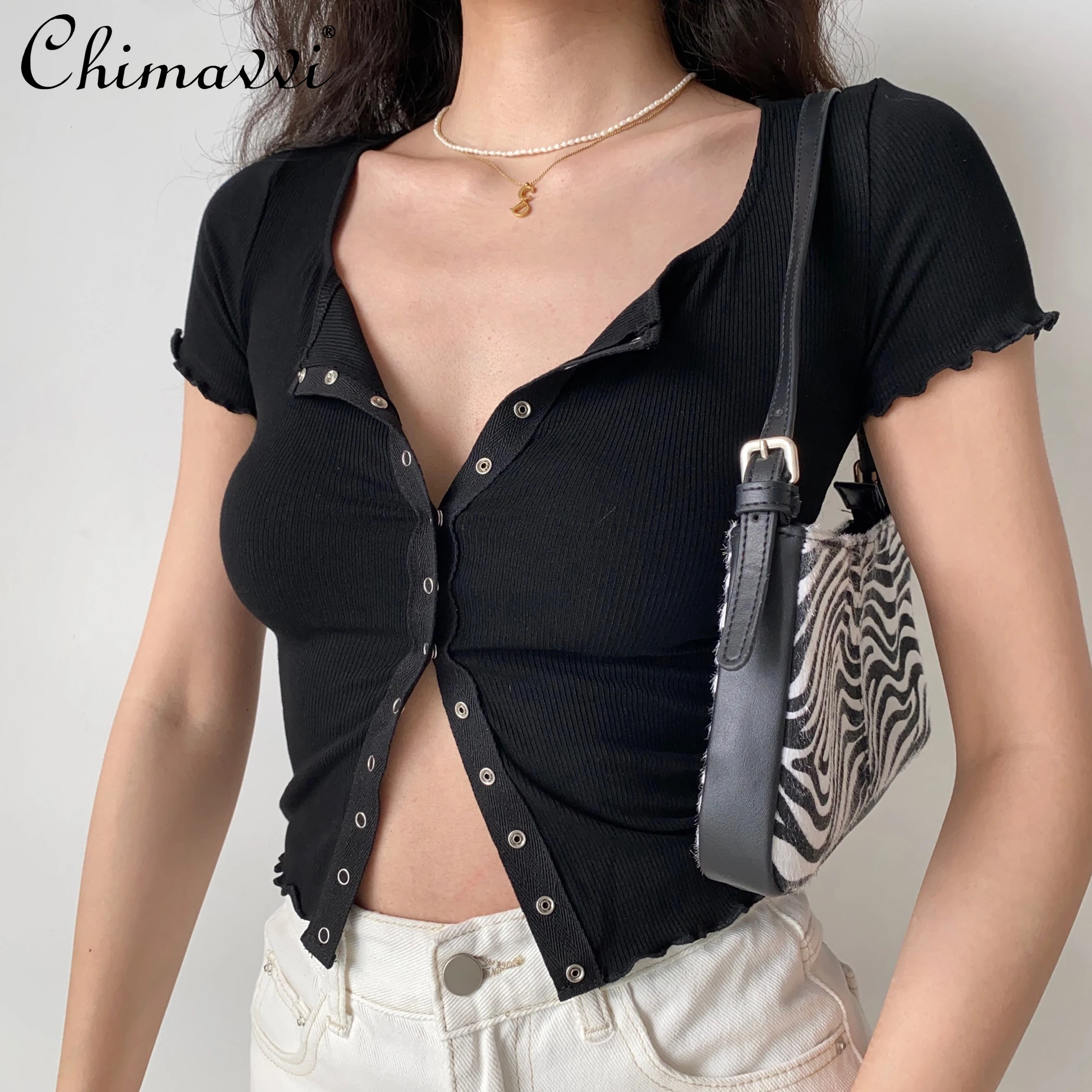 

Basic Versatile Slimming Short Sleeved T Shirt Women's Slim Bottoming Cardigan Top Female Solid Color Round Neck Short T Shirt