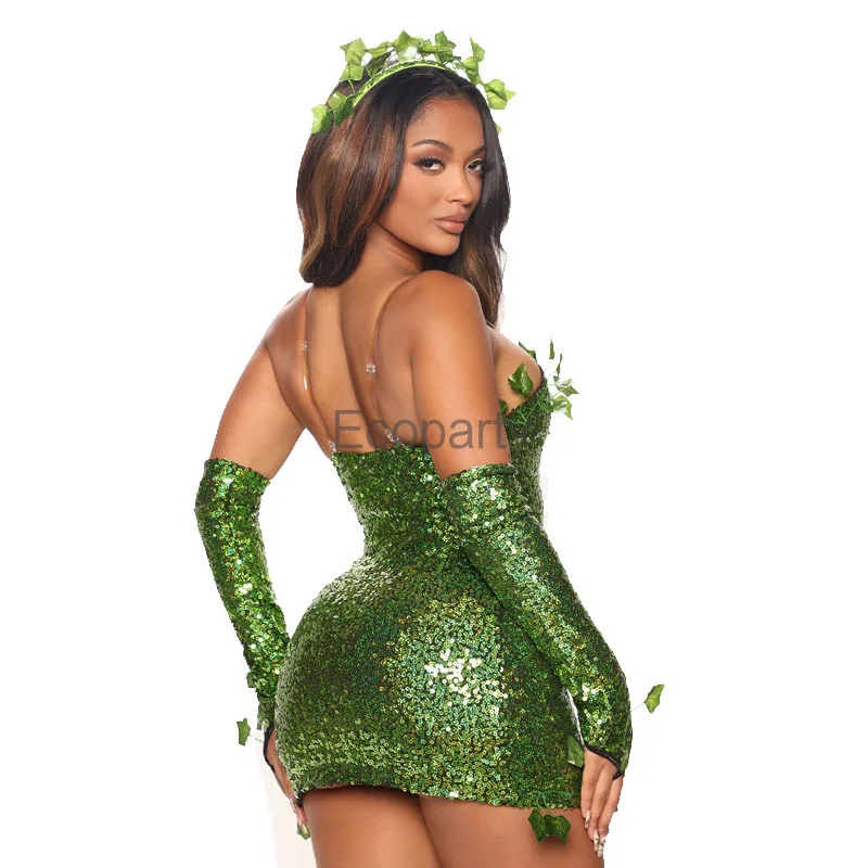 Женский костюм ядовитого злодея на Хэллоуин роскошный сексуальный зеленый эльф