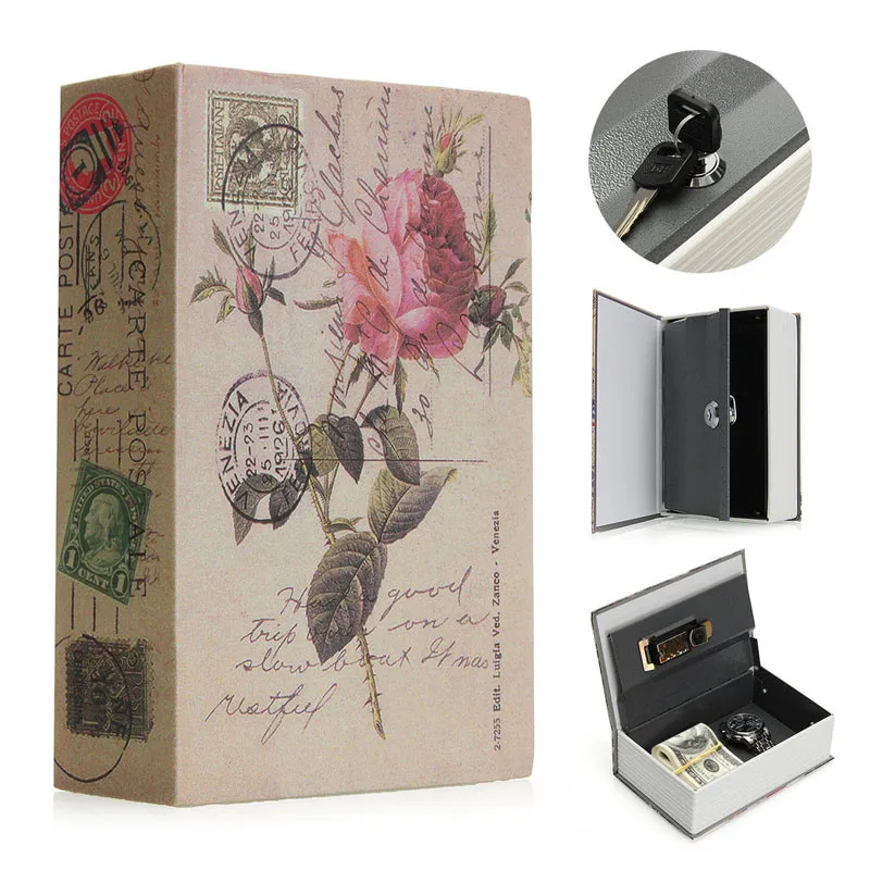 Book Safes Fun Simulation Key Lock Book Box Metal Steel Cash Secure Secret Hidden Piggy Bank Storage Box Size 18*11.5*5.5cm
