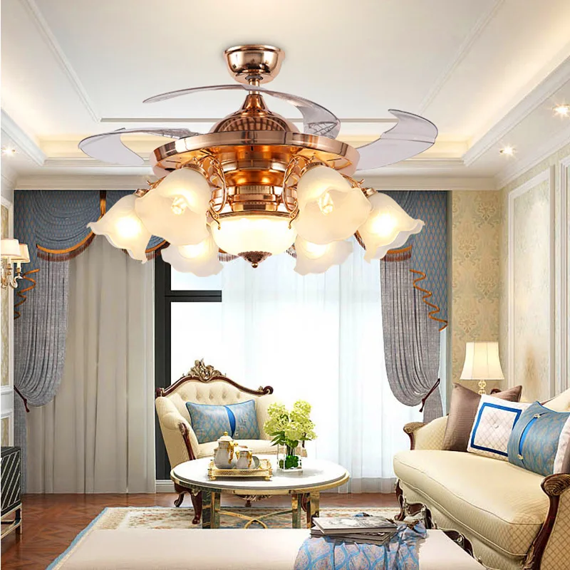 

European Living Room Ceiling Fan Lights Invisible Fan Lamp Dining Room Mute European Household Minimalist Bedroom with Electric
