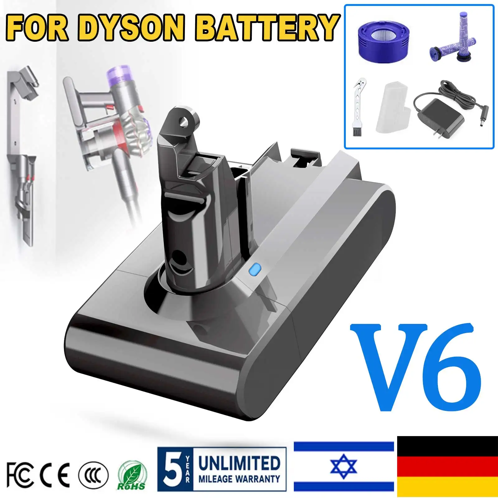 

Аккумулятор 8000 мАч для пылесоса Dyson V6, батарея для Dyson V6 Animal SV03 SV05 SV07 SV09 DC62 DC58 DC59 DC61 DC74 + фильтр