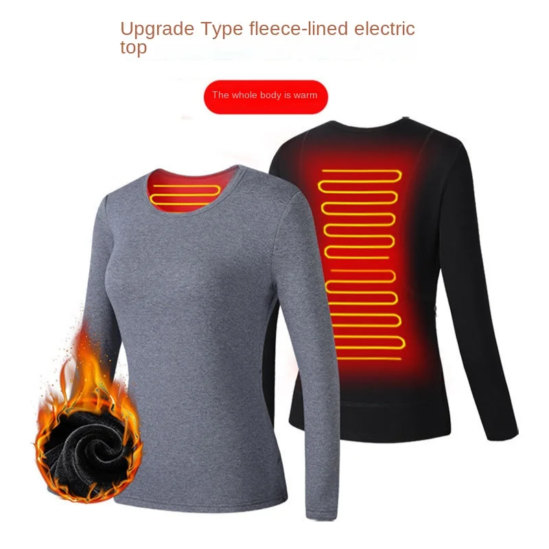 intelligent heating jacket plus velvet bottoming shirt USB charging heating autumn clothes for men and women factory outlet