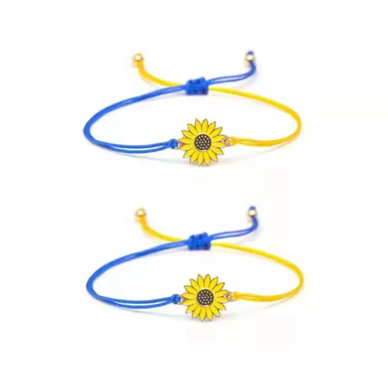 Fashion Daisy Bracelet Ukraine Sunflower Hand-woven Rope Charm Bracelets for Women Men Couple Bangle Jewelry Travel Party Wrist