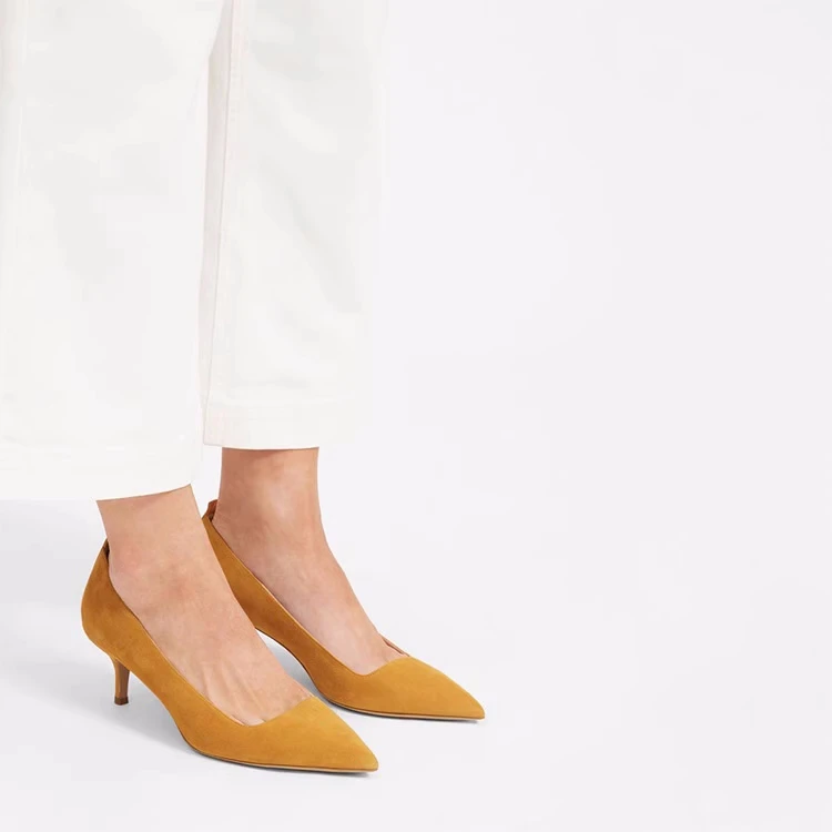 Spring everlane pointed women's shoes Low heeled genuine leather versatile cat heel shoes Simple single shoe women's shoes