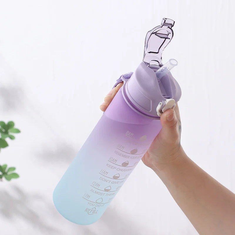 

900ML Water Bottle With Straw Sports Water Cup With Time Marker Leakproof Drinking Kettle Drinkware Outdoor Fitness Jugs Bottles