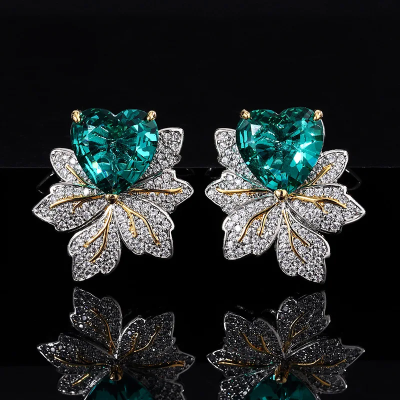 S925 розовые серьги в форме сердца из высокоуглеродистого алмаза Форме Кленового