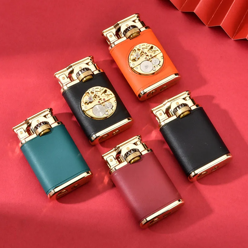 

Chief Gear Linkage Retro Grinding Wheel Leather Veneer Watch Core Kerosene Lighter Cigarette Accessories Collection Play Gift