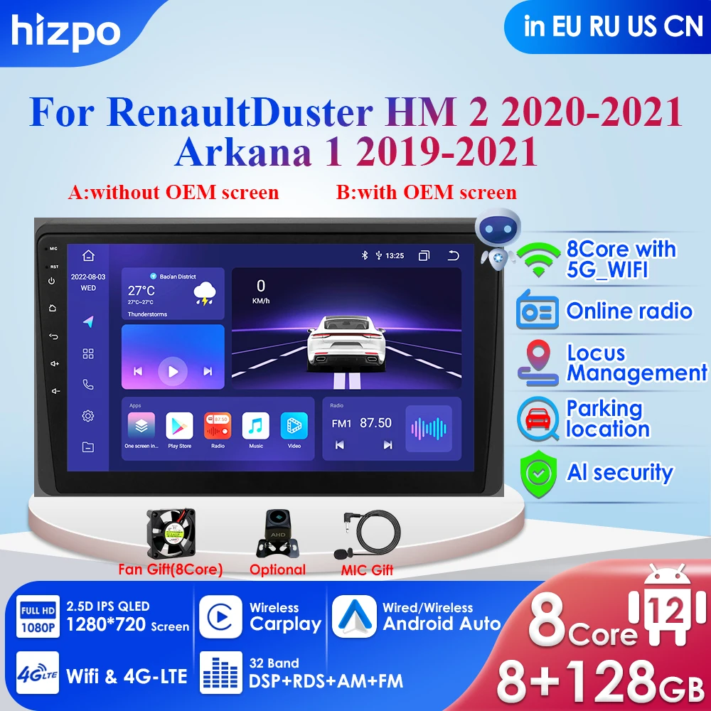 

CarPlay 4G-LTE Android Auto Radio for Renault Duster HM 2 2020-2021 Arkana 2019-2021 Car Multimedia Player 2din RDS AutoRadio PC