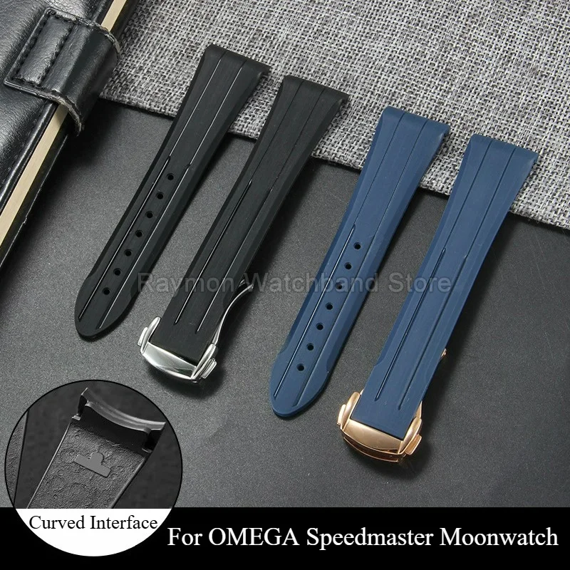 Фото Водонепроницаемый пылеотталкивающий ремешок из фторкаучука для часов Omega Speedmaster Moonwatch, специальный изогнутый интерфейс, 20 21 №1