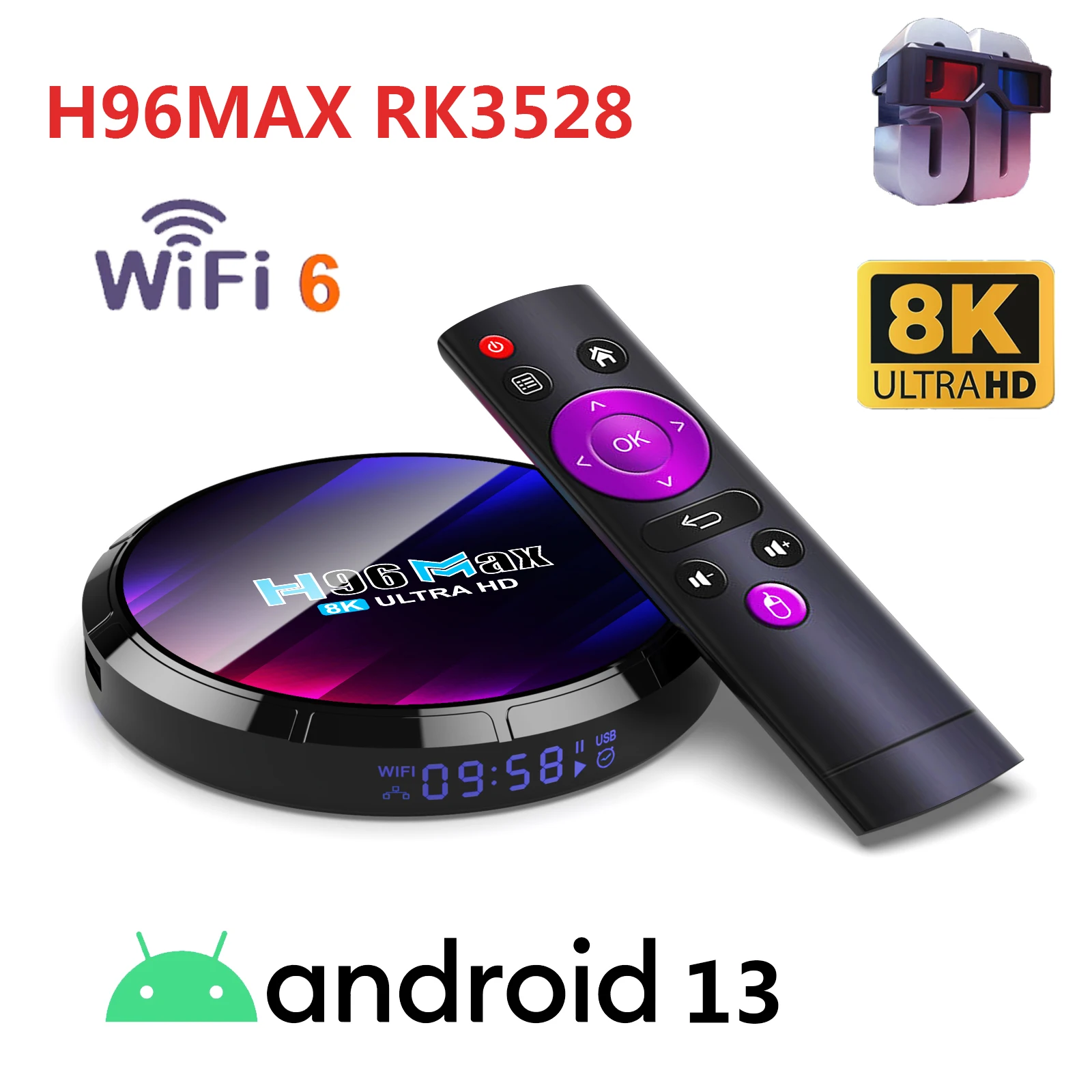

ТВ-приставка H96 MAX RK3528, Android 13, Wi-Fi 2023 ГГц