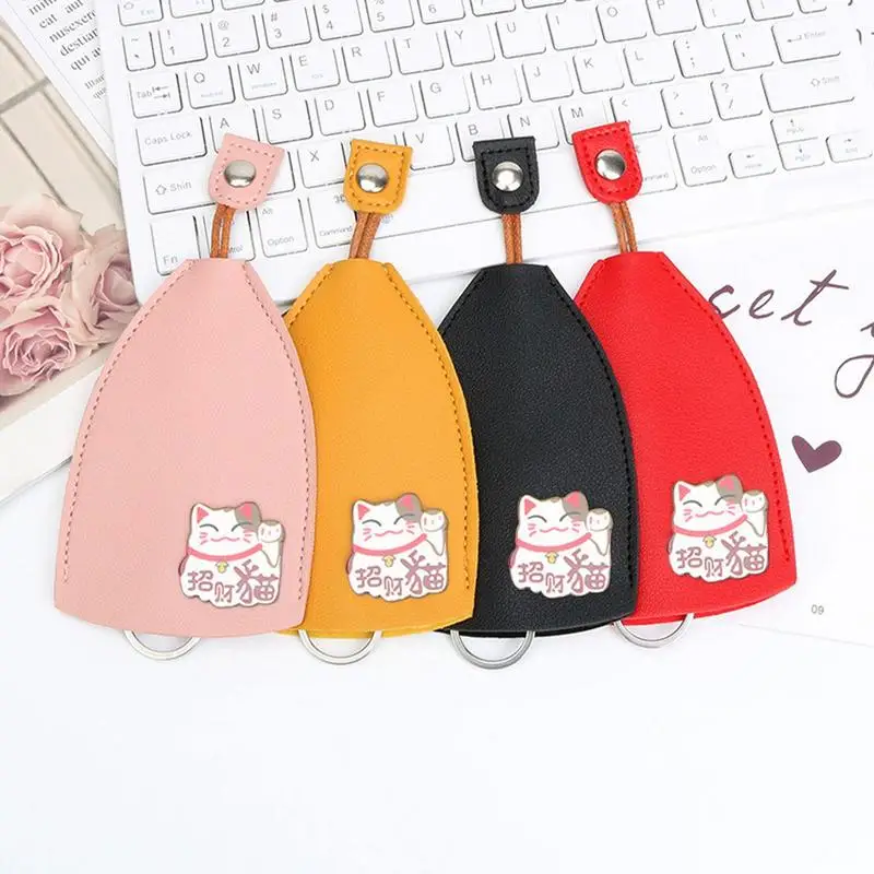 

4 шт., кожаный чехол для ключей унисекс, в виде кошки