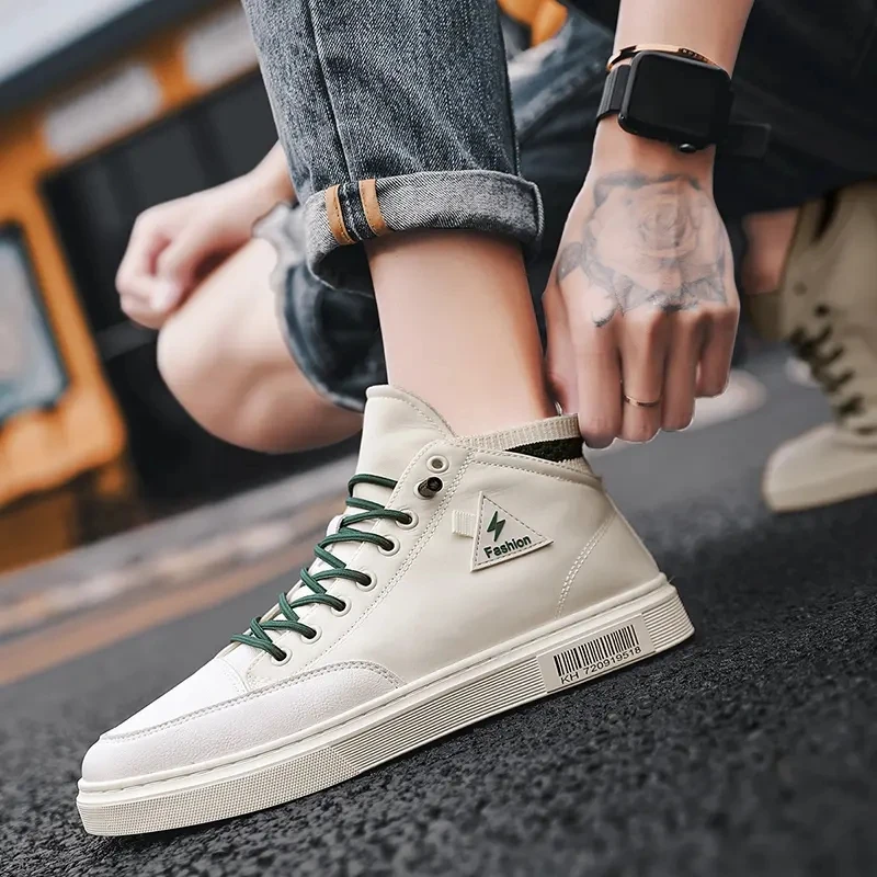 Men's Fashion Vulcanized Walking Shoes Boys New Retro Canvas Shoes Comfortable High Flat Shoes