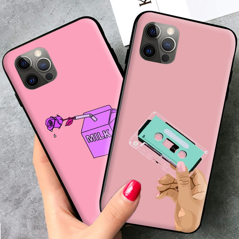 

Pink Girl lips flower love flower Phone Case For iPhone 7 8 Plus 6 6S Plus 12 Pro MAX CasesBack Cover Soft TPU