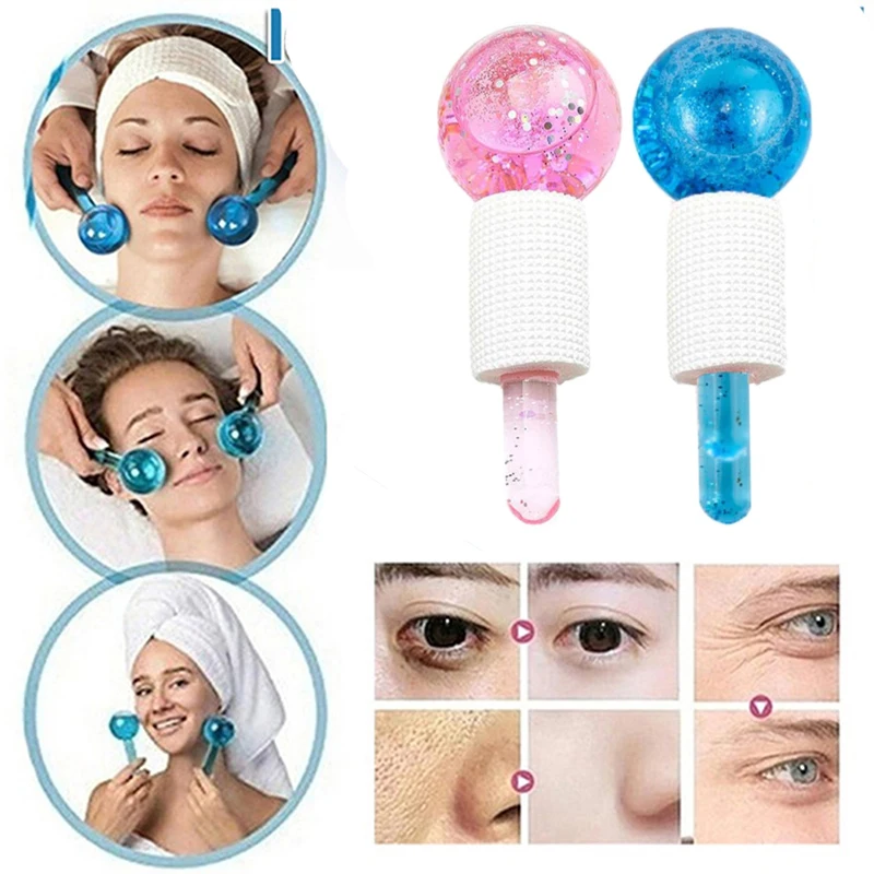 

2Pcs/Box Crystal Ice Hockey Roller Energy Massage Beauty Facial Eye Crystal Ball Massager Water Wave Ice Globes Skin Care