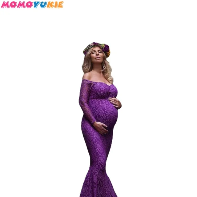 Sexy Shoulderless Maternity Dresses Photoshoot Ruffles Pregnancy Maxi Gown Pregnant Women Dress Photography Props Mermaid Dress 6