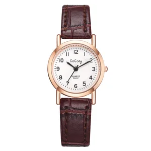 Часы женские наручные кварцевые с маленьким циферблатом, модные простые винтажные, в стиле ретро, с коричневой шкалой, с кожаным ремешком