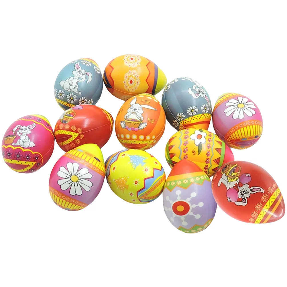 12Pcs Stress Reliever Toy Pressure Vent Easter Egg Cartoon Stress Reducing Toy for Party enlarge