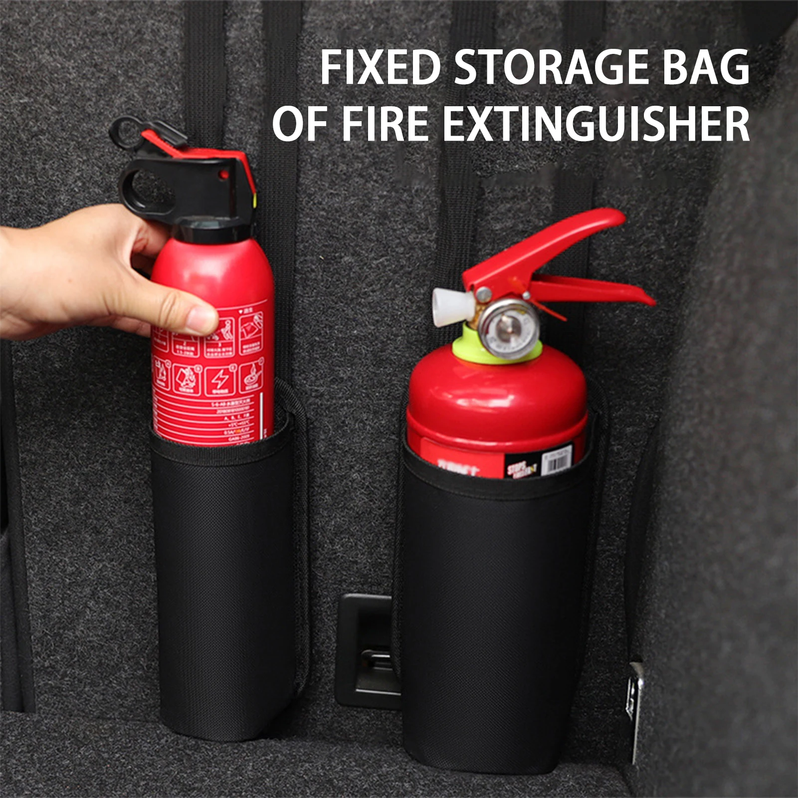 

Car Trunk Organizer Elastic Fixing Belt Storage Bag Trunk Seat Back Holder Fire Extinguisher Hanging Bag Trunk Organizer