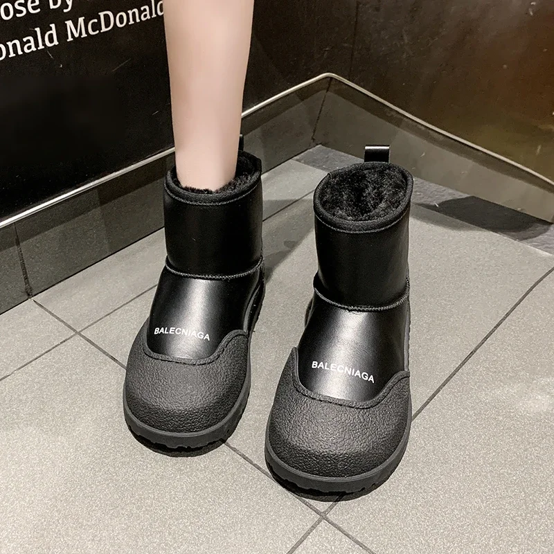 

Женские меховые теплые зимние ботинки, новая зимняя обувь на плоской подошве, женские водонепроницаемые ботильоны без шнуровки на платформе