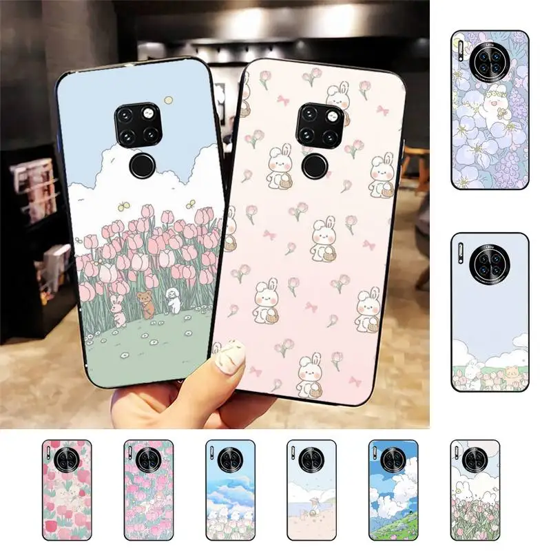 

Cute Funny Rabbit Flower Phone Case for Huawei Mate 20 10 9 40 30 lite pro X Nova 2 3i 7se