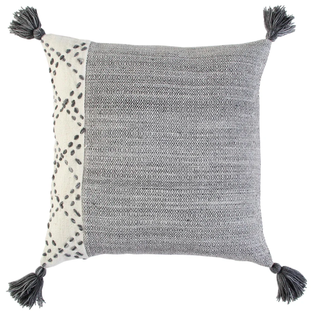 

Recycled Polyester Yarns Color Block Poly Filled Decorative Throw Pillow, 20"x20", Grey/Ivory, Sofa Decoration Cushion