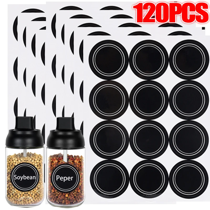 

120/60PCS Kitchen Round Labels Waterproof Label Stickers for Seasoning Glass Spice Bottles Tags Kitchen Organization Tools