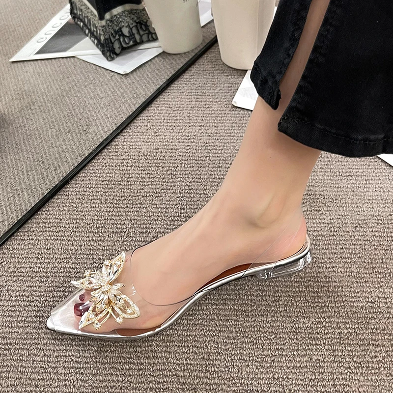 

Transparent PVC Sandals Women's 2022 Pointed High Heel Sexy Square Heel Women Shoes Summer Footwear Fashion Butterfly Sandals