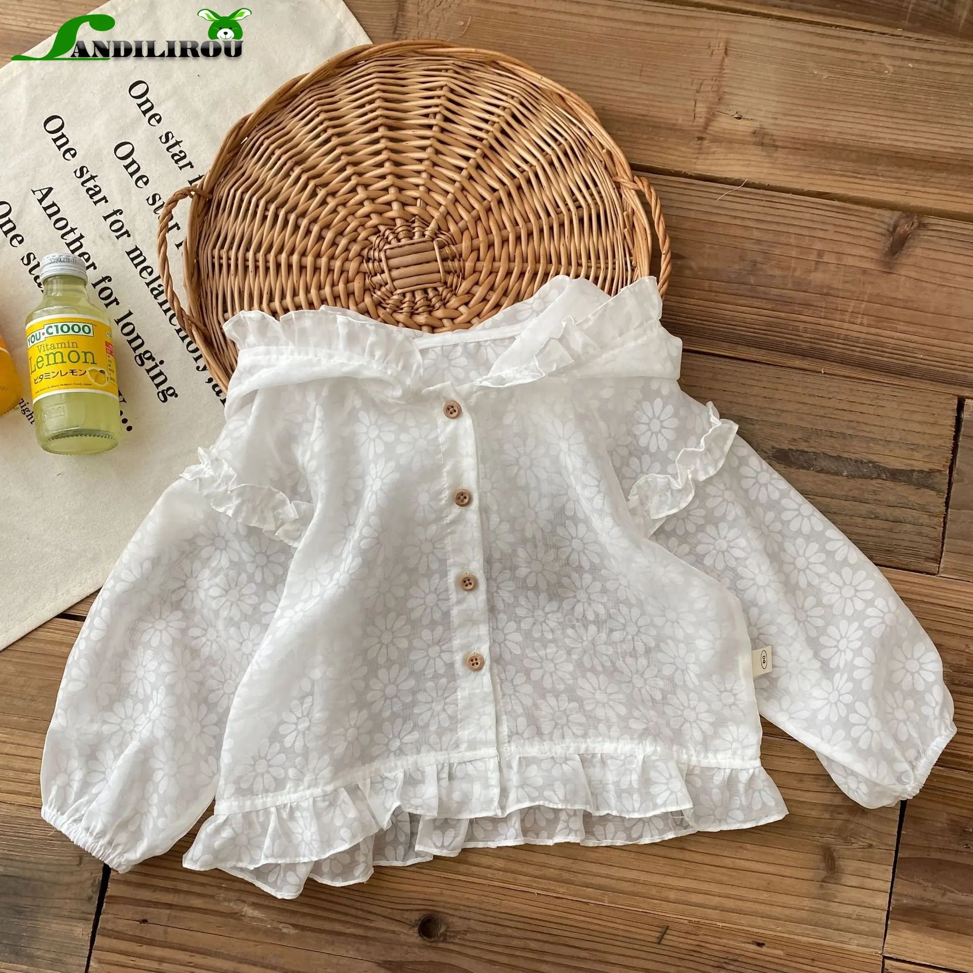 

Children Hooded Sun Protection Coat Ruffled Thin Breathable for Summer Kids Babies Girls Floral Single-breasted Jacket 0-6Y