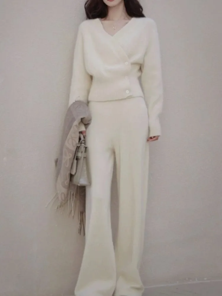 Однотонный вязаный свитер костюмы из 2 предметов для женщин модные блузки топы и