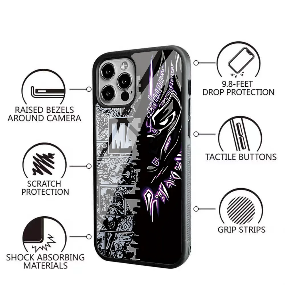 Магнитный Чехол Для Телефона S-Superhéroe Black Panther iPhone Pro Max Mini С Зеркальной Пленкой