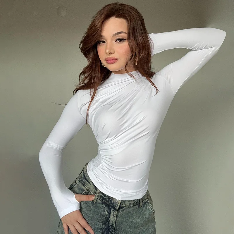 2024 женский осенне-зимний новый модный уличный топ тонкий плиссированный