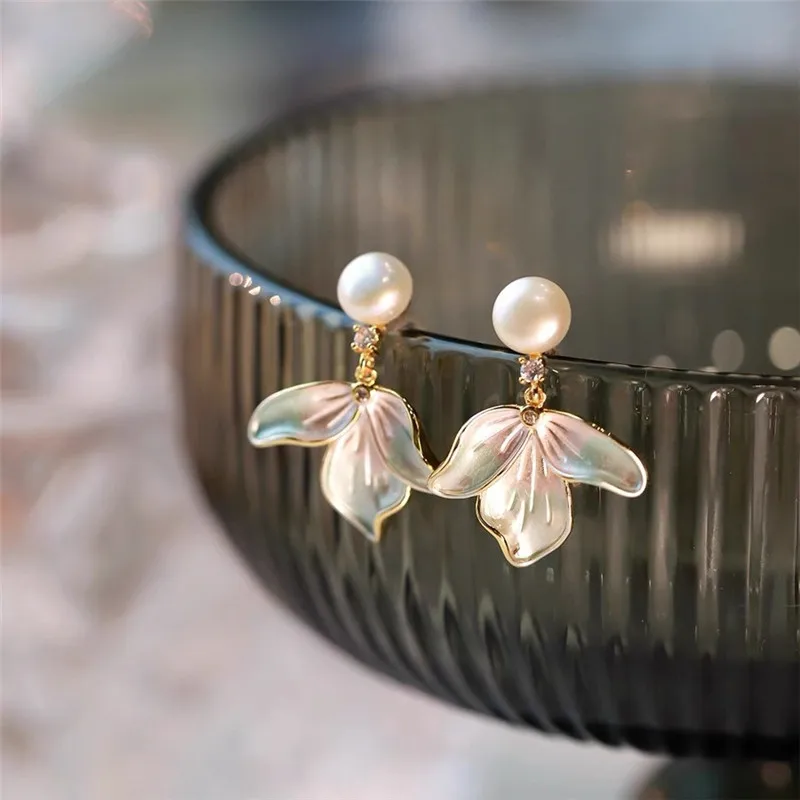 Лепестковые серьги с кристаллами и жемчугом в европейском американском стиле