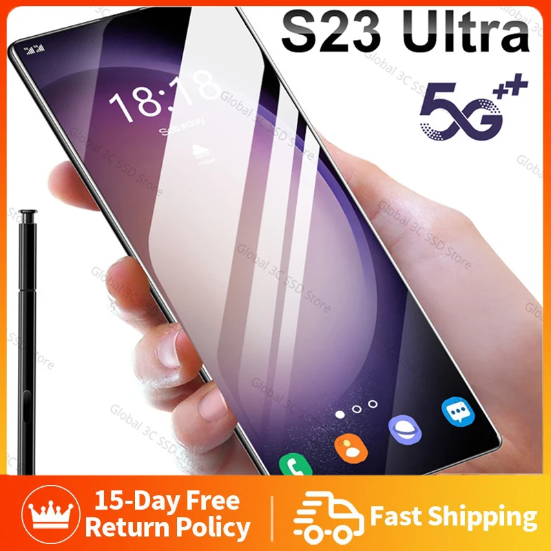 

SmartPhone S23 Ultra 7.3 HD Android Mobile Phones Unlocked 4G/5G Dual Sim Card 6800mAh 16GB+1TB Cellphones 32MP+64MP Celulares