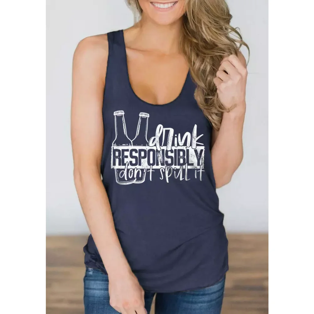 

Rheaclots Women's Drink Responsibly Don't Spill It Racerback Printed Casual Tank Top