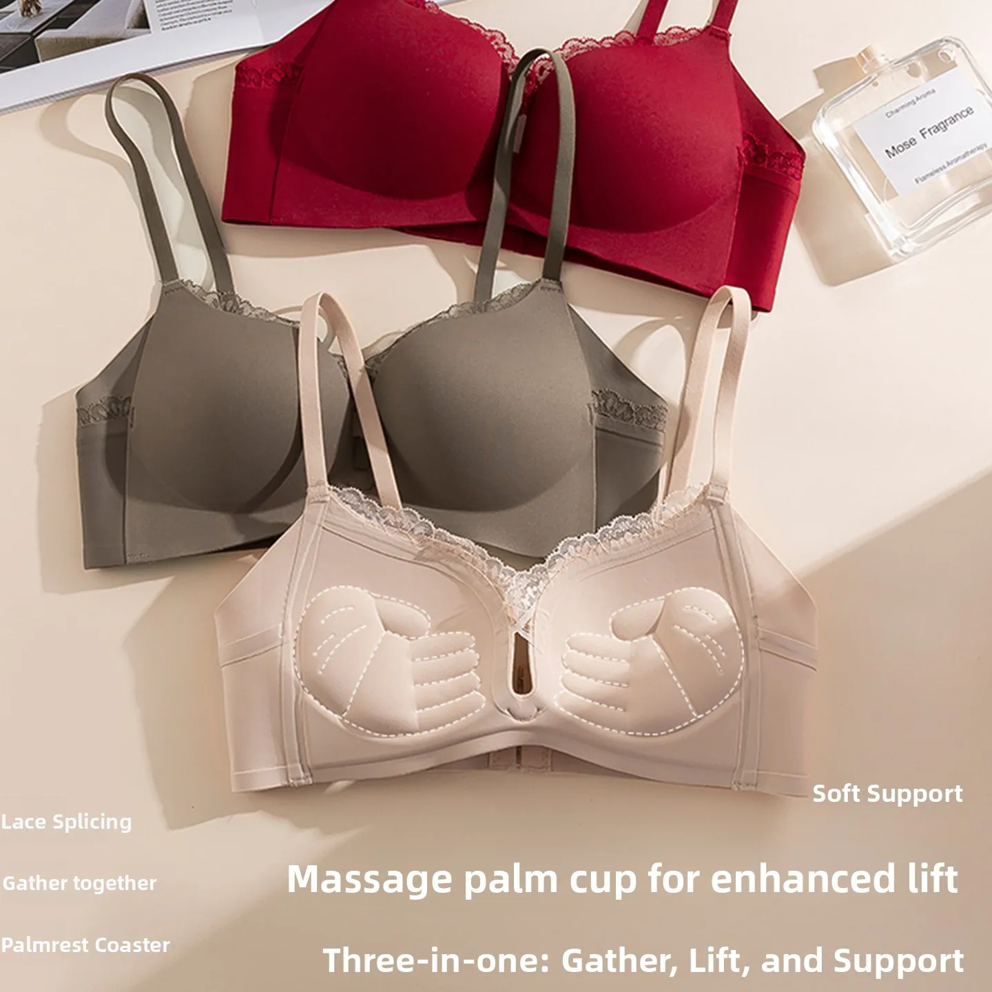 Фото Бесшовный комплект бюстгальтеров Pure KUCLUT Lace Palm Cup для небольшой груди с эффектом пуш-ап, женское сексуальное белье без косточек, визуально увеличивающее объем, Pure Desire №3