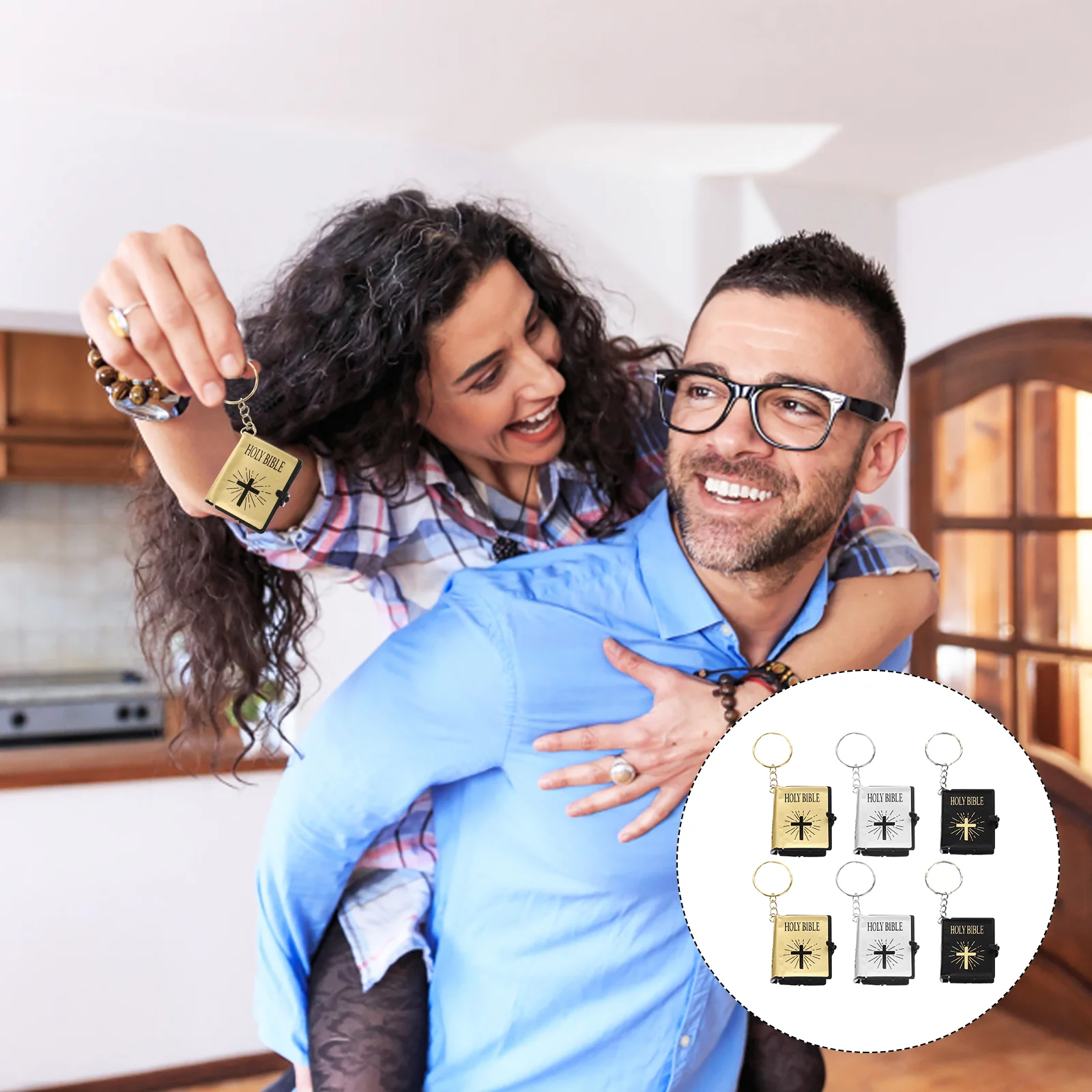 

Purse Keychain Jesus Pendant 6 Pcs Miniature Real Bible Key Chains Mini Book Keychain Miniature Book Keyring Bible Religious