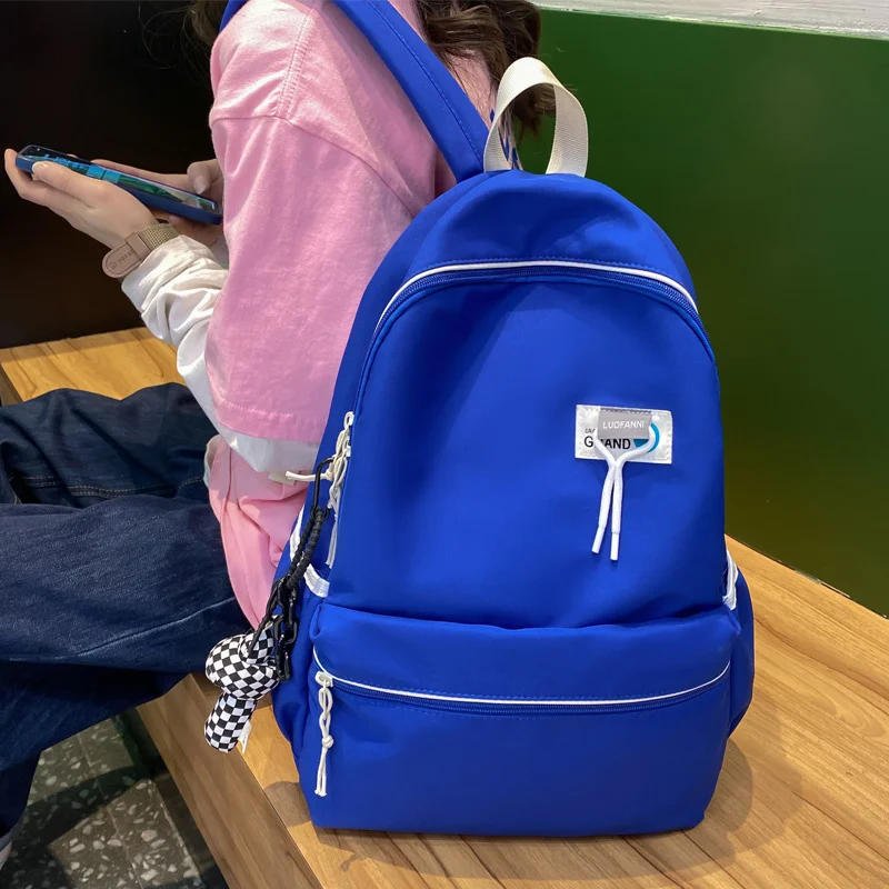 

Fashion String Label Solid Color Nylon Women Backpack Female Simple Travel Bag Teenage Girls Cute Schoolbag Lady Book Mochilas