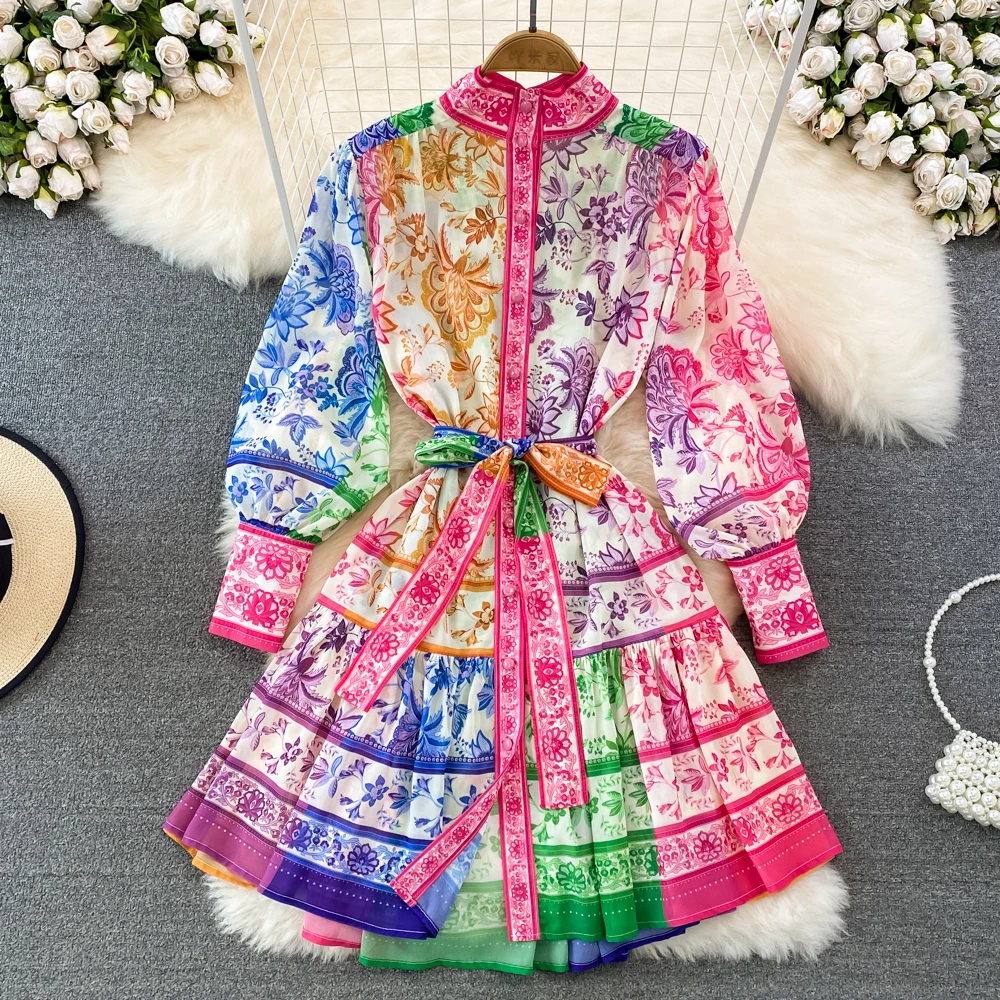 

Женское приталенное платье Young Gee, платье-трапеция с длинным рукавом-фонариком, высокой талией и принтом груди, платье в стиле ретро, весна-ос...