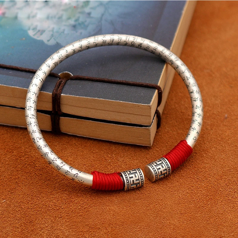 

New Heart Sutra Zodiac Year Silver Bracelet Men's And Women's Literary Ethnic Style Solid Bracelet Jewelry Accessories