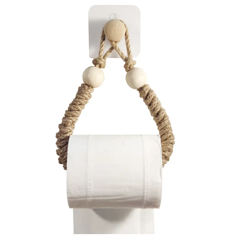 Punch-free Tissue Holder Toilet Paper Toilet Tissue Box Holder Hemp Rope Bathroom Face Towel Holder Hand-woven Roll Holder
