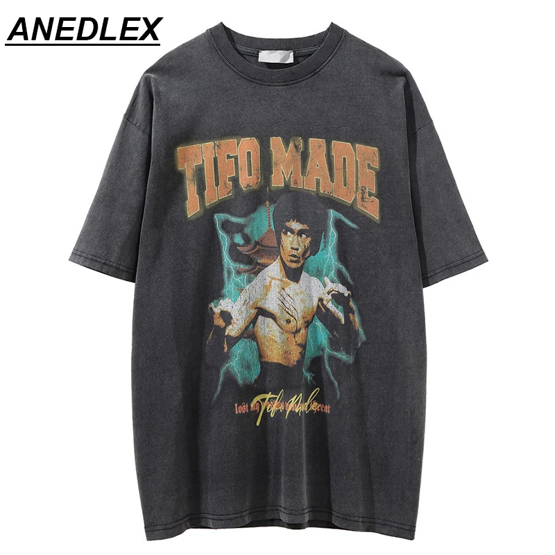 Футболка мужская в стиле ретро уличная одежда хип-хоп с принтом портрета Брюса Ли