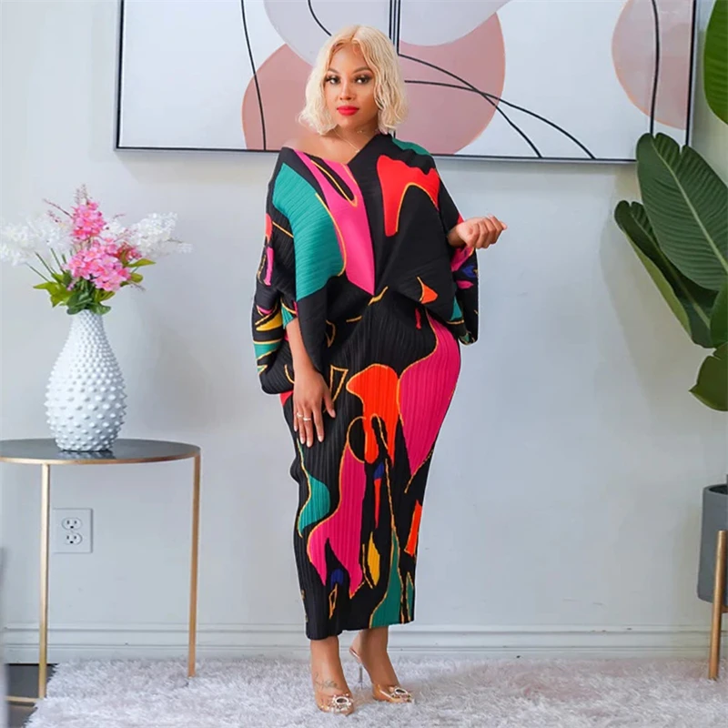 

Женское плиссированное платье, платье с V-образным вырезом, рукавом летучая мышь и высокой талией, 29 цветов, лето 2023