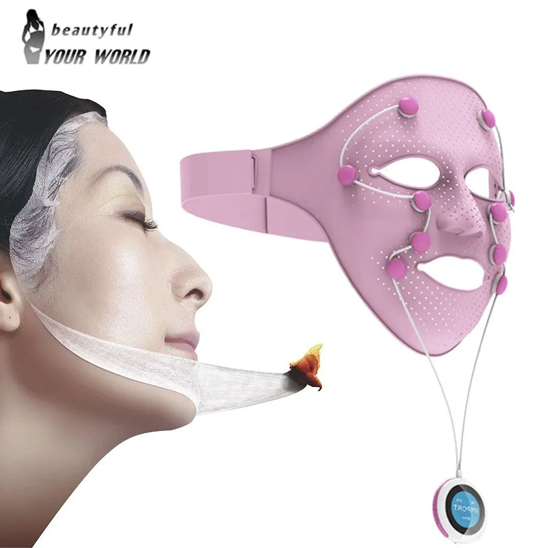 3D Silicone Facial Mask Electric EMS V Face Massager Anti wrinkle Magnet Massage Face Lifting Slimming Machine
