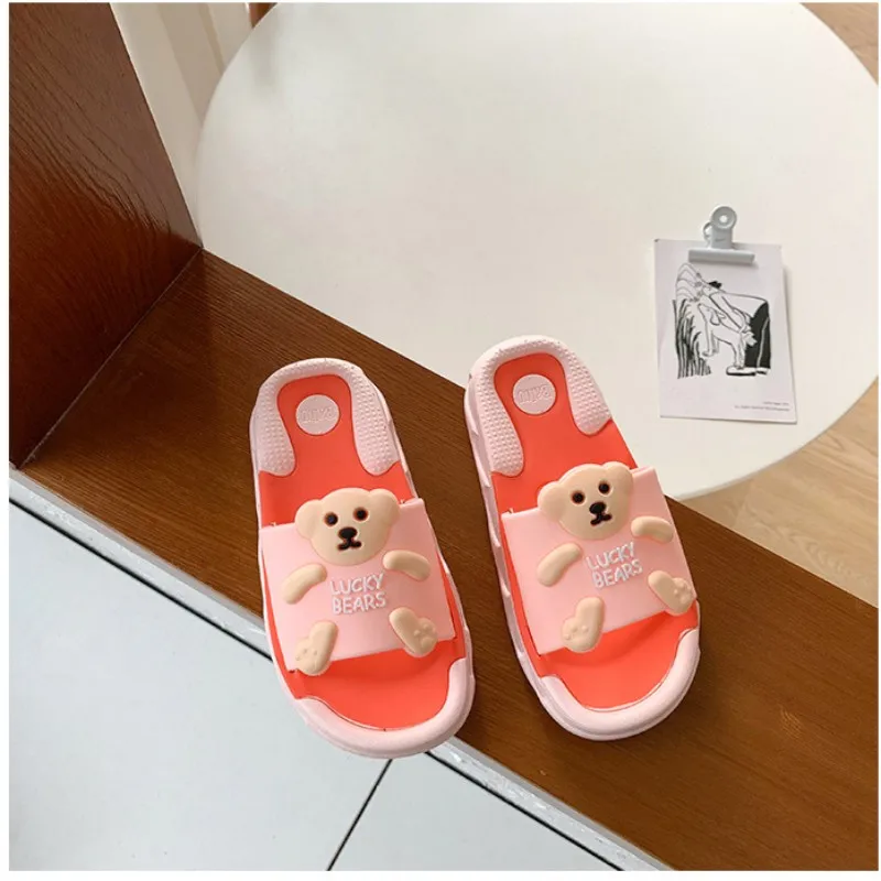 2022 New Children's Bear Slippers Boys' Slippers Bathroom Non slip Home Slippers Summer Outdoor Girls Cartoon Beach Shoes