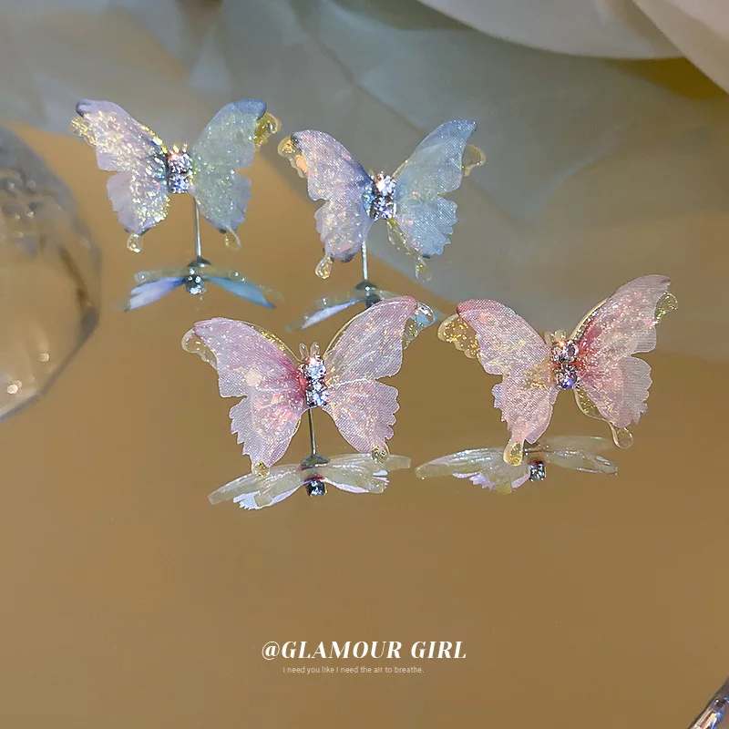 

Silver Needle Small Fresh Diamond Butterfly Earrings Japanese And Korean Niche Design Fashion Ins Sweet Cool Wind