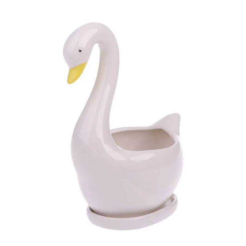 

White Swan Ceramic Flower Pot Succulent Plant Flowerpot Planter Desktop Home Off